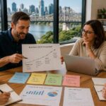 Small business team discussing a sustainable growth roadmap in a Brisbane office