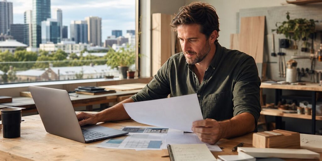 Brisbane small-business owner reviewing plans and opportunities for Brisbane 2032