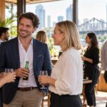 Brisbane small-business owners talking at a relaxed local networking event