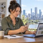 Brisbane small-business owner testing a business website on a mobile phone