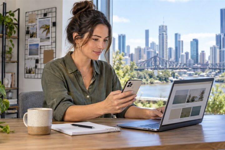 Brisbane small-business owner testing a business website on a mobile phone